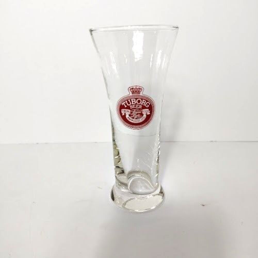 Vintage Tuborg Beer Pilsner Glass Red Crown and Logo